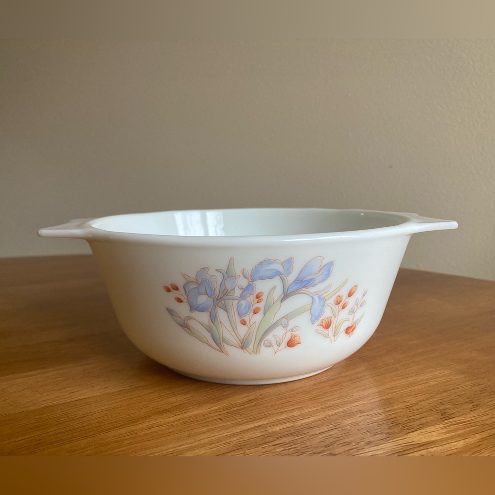 Blue Iris Pyrex casserole bowl from England